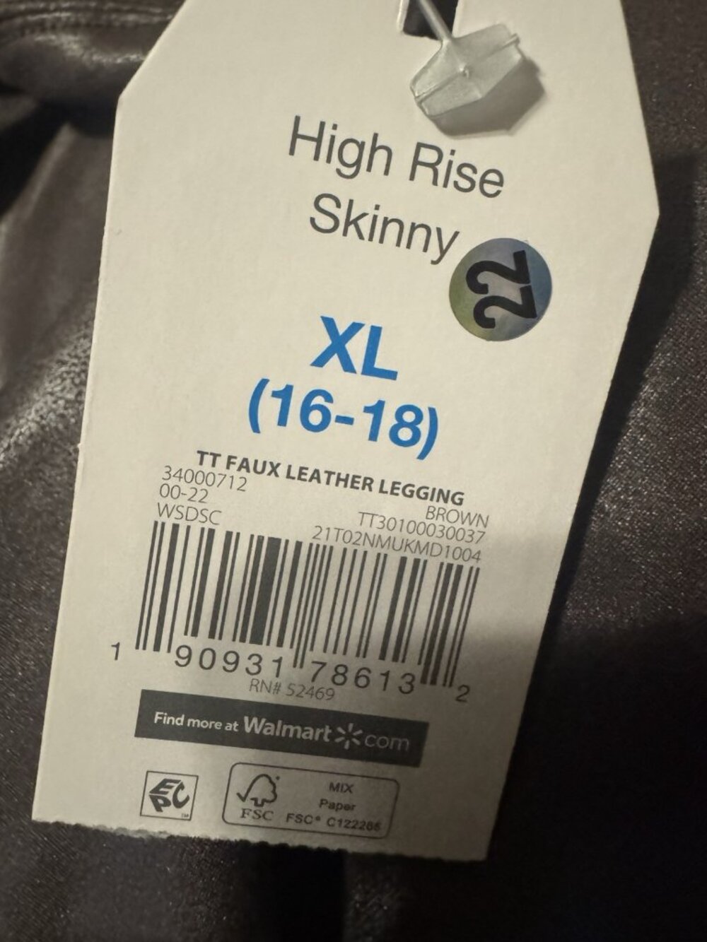 Time and Tru women Faux Leather Leggings Brown Size X-Large - Picture 5 of 5